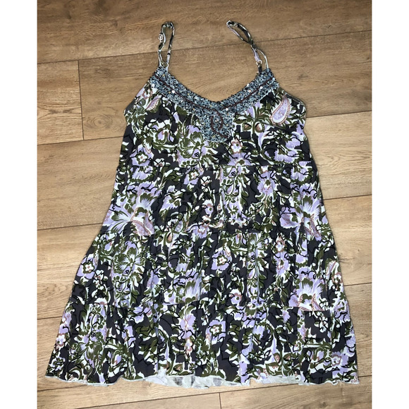Free People Dresses & Skirts - Free People Womens‎ Beaded Tank Top Floral Dress Y2K Fairycore Romantic Babydoll